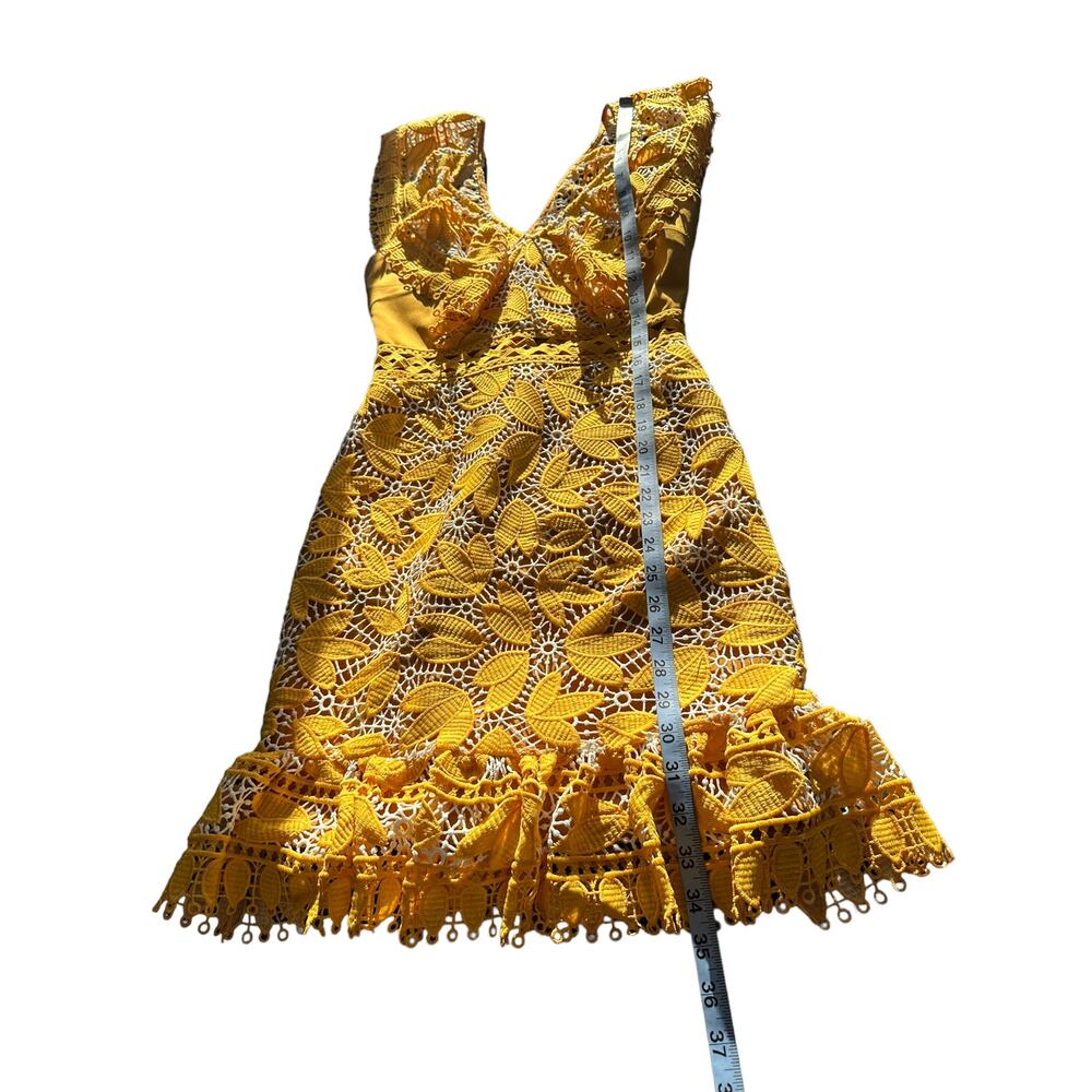 Aijek Yellow Marianna Eyelet Party Lace Embroidered Ruffle Mini Dress Size 2 - Picture 11 of 11